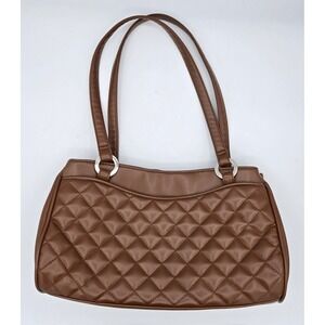 Quilted Shoulder Bag Brown Purse Handbag Y2K Silver Rings Trendy Womens